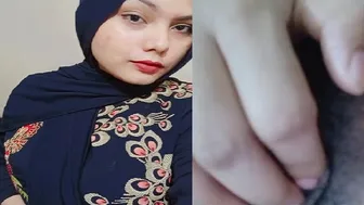 Village GF In Hijab Fingering Her Hairy Pussy For Lover