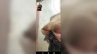 My GF Squeezing Her Milky Boobs During Private Webcam