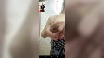 My GF Squeezing Her Milky Boobs During Private Webcam