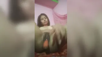 Her Wet Pussy Taking Toy Deep While Filming Herself Alone