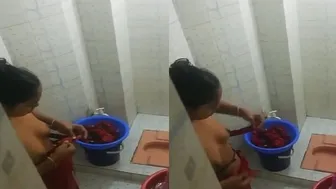 Hot Bhabhi Showing Big Boobs In Bathroom Before Taking Shower