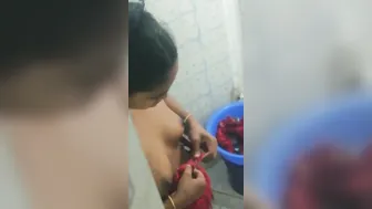 Hot Bhabhi Showing Big Boobs In Bathroom Before Taking Shower