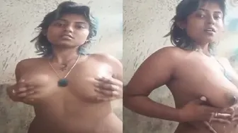 Short Hair Indian Babe With Big Tits Taking Naked Bath At Home