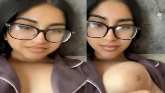 Cute GF In Glasses Showing Off Her Massive Tits Topless
