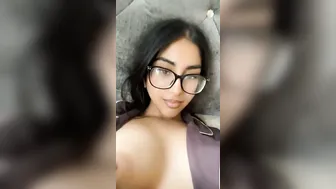 Cute GF In Glasses Showing Off Her Massive Tits Topless