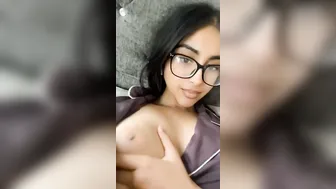 Cute GF In Glasses Showing Off Her Massive Tits Topless