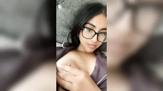 Cute GF In Glasses Showing Off Her Massive Tits Topless