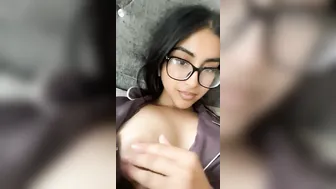 Cute GF In Glasses Showing Off Her Massive Tits Topless