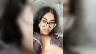 Cute GF In Glasses Showing Off Her Massive Tits Topless