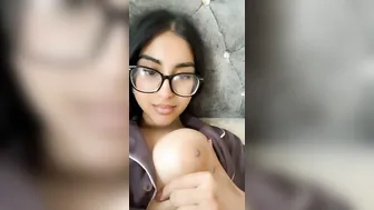 Cute GF In Glasses Showing Off Her Massive Tits Topless