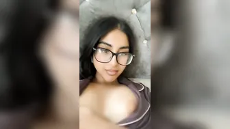 Cute GF In Glasses Showing Off Her Massive Tits Topless