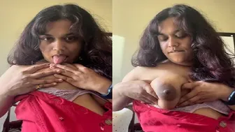 My Horny GF Licking And Sucking Her Own Tits Topless