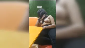 GF Sitting Topless At Restaurant Teasing With Her Body