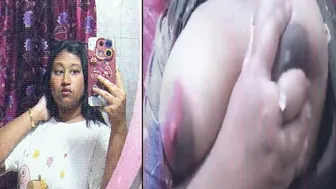 Horny GF Pressing Her Bare Boobs Recording Herself