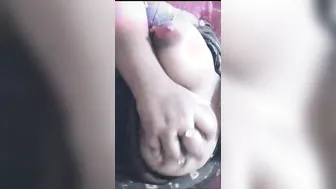 Horny GF Pressing Her Bare Boobs Recording Herself