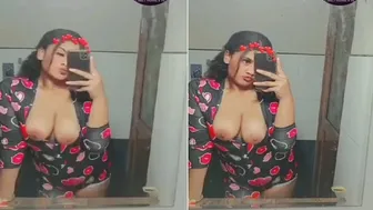 College Teen Stripping And Admiring Her Perky Boobs In Mirror