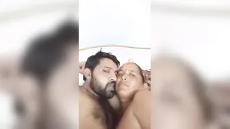 Mature Aunty Hugging Topless Showing Her Massive Boobs Online