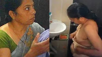 Slim Aunty Unwrapping Her Saree Filming Her Private Bathing Time