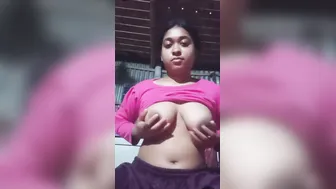 Village Babe Squeezing Her Big Natural Breasts In Topless Tease