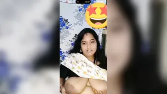 Telugu Bhabhi Squeezing Her Huge Melons On Camera For Me