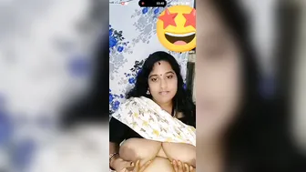 Telugu Bhabhi Squeezing Her Huge Melons On Camera For Me