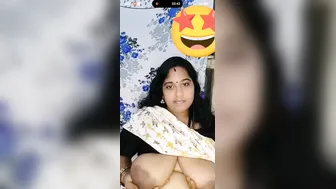 Telugu Bhabhi Squeezing Her Huge Melons On Camera For Me