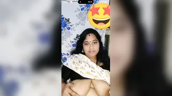 Telugu Bhabhi Squeezing Her Huge Melons On Camera For Me