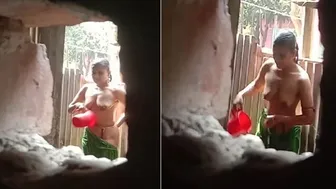 Village Wife Bathing Outdoors Secretly Filmed By Peeping Tom
