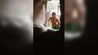 Village Wife Bathing Outdoors Secretly Filmed By Peeping Tom