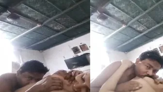 Busty Married Babe Enjoying Foreplay And Tit Sucking At Home