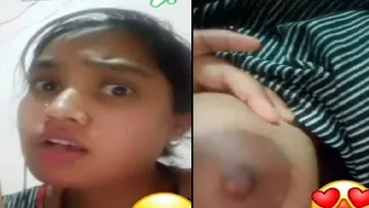 Chubby Gf Showing Off Her Big Melons Topless On Video Call