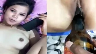 Stuffing A Beer Bottle Deep Inside Her Wet Pussy