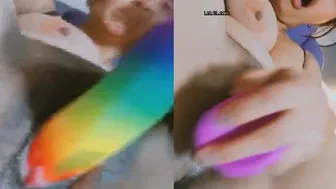 Horny GF Rubbing Her Wet Pussy With Big Dildo