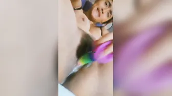 Horny GF Rubbing Her Wet Pussy With Big Dildo