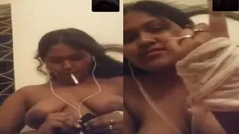 Smoking GF Flashing Tits During Naughty Video Call