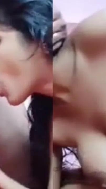 Busty GF Bending Over Sucking Cock Showing Tits