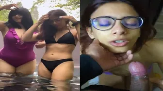 GF In Glasses Sucking Boyfriends Dick Poolside