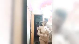 Naked Couple Bathing Together Before Standing Fuck Session