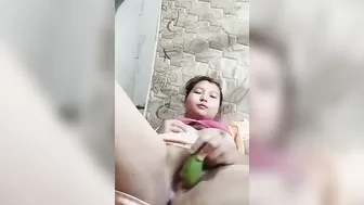 Young Girl Fucking Herself With A Huge Cucumber Alone