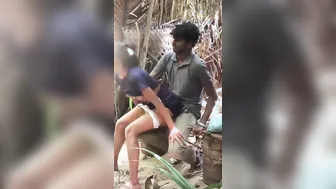 Teen Desi Couple Sneaking Outdoor Fun Near Mango Trees