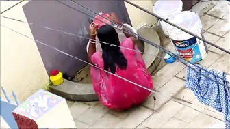 My Horny Aunty Bathing In Red Nighty Caught On Hidden Camera