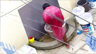 My Horny Aunty Bathing In Red Nighty Caught On Hidden Camera
