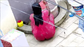 My Horny Aunty Bathing In Red Nighty Caught On Hidden Camera