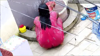 My Horny Aunty Bathing In Red Nighty Caught On Hidden Camera