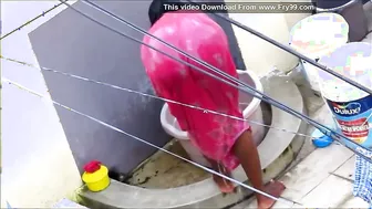My Horny Aunty Bathing In Red Nighty Caught On Hidden Camera