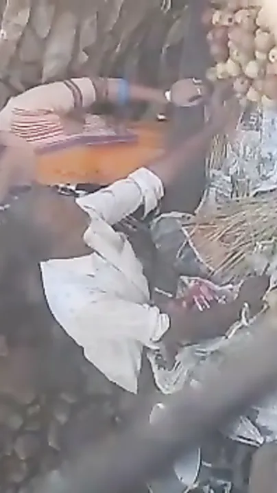 Giving Street Vendor A Sloppy Handjob Behind His Fruit Cart
