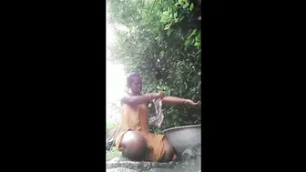 Catching Village Aunty Bathing Naked Outside In Public Area