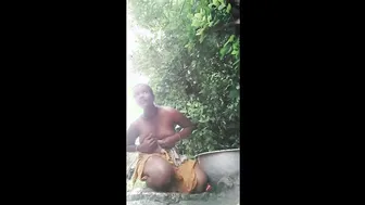 Catching Village Aunty Bathing Naked Outside In Public Area