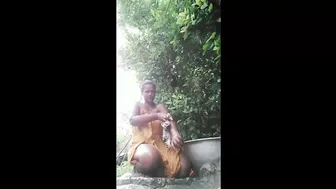 Catching Village Aunty Bathing Naked Outside In Public Area