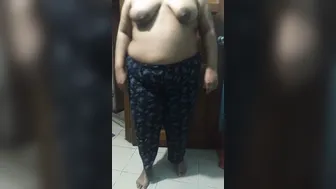 Busty Aunty Bouncing Her Huge Tits While Working Out At Home